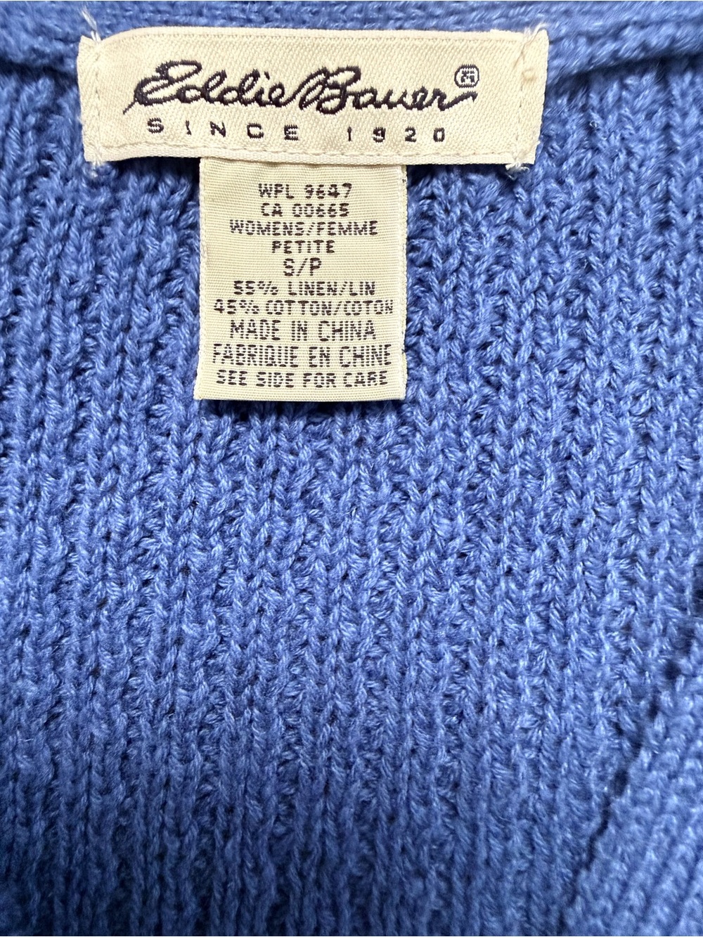 Vintage Eddie Bauer Blue Linen Cotton Knit Button Sweater Vest S - Picture 8 of 10
